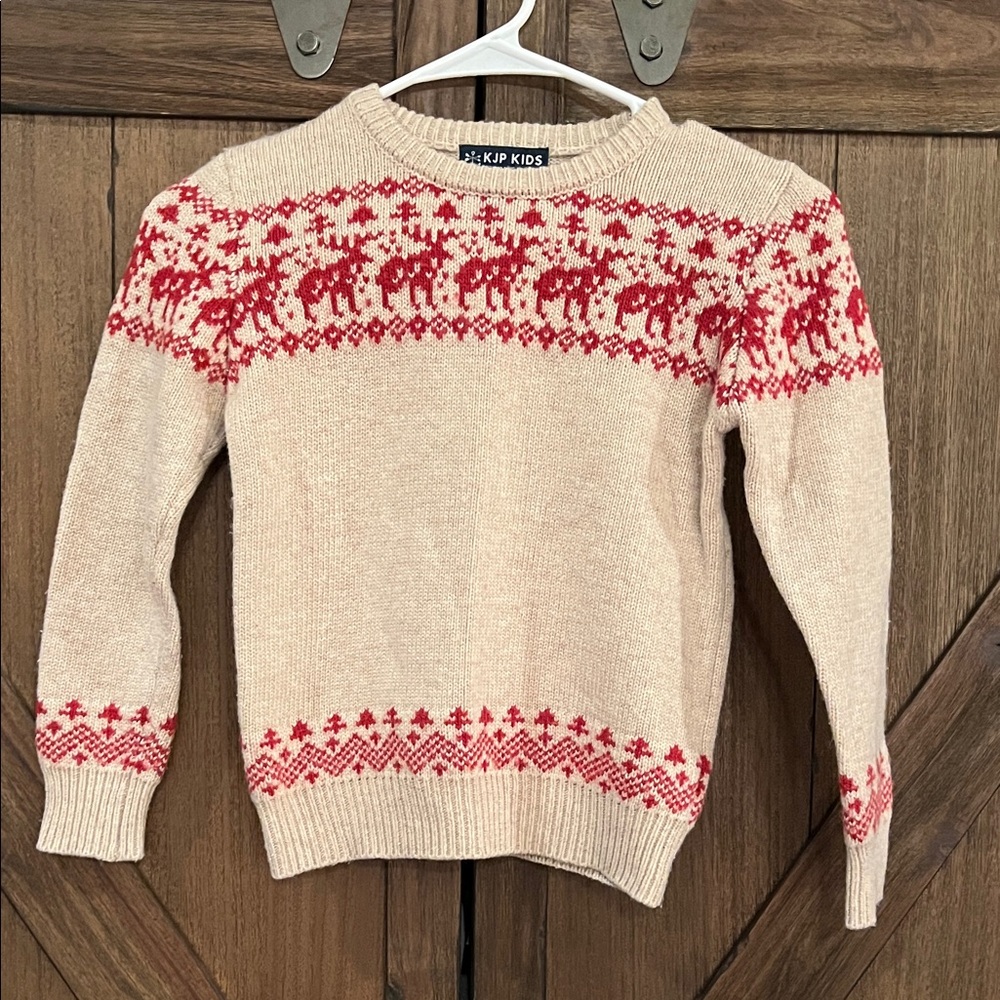 Kiel James Patrick Kids Beige and Red Reindeer Sweater